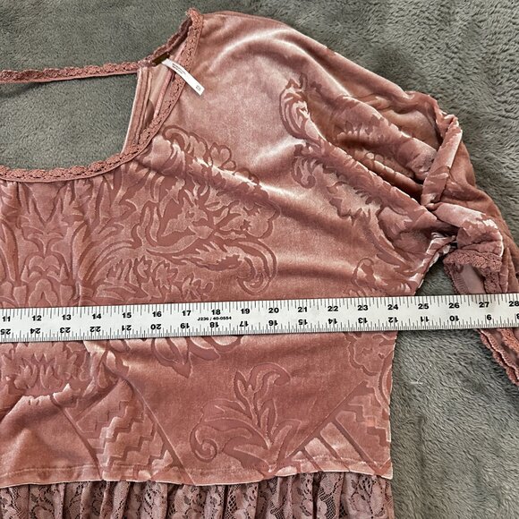 Free People Fortune Teller Velvet Lace Shirt Blouse Pink XS Extra Small - Picture 5 of 9